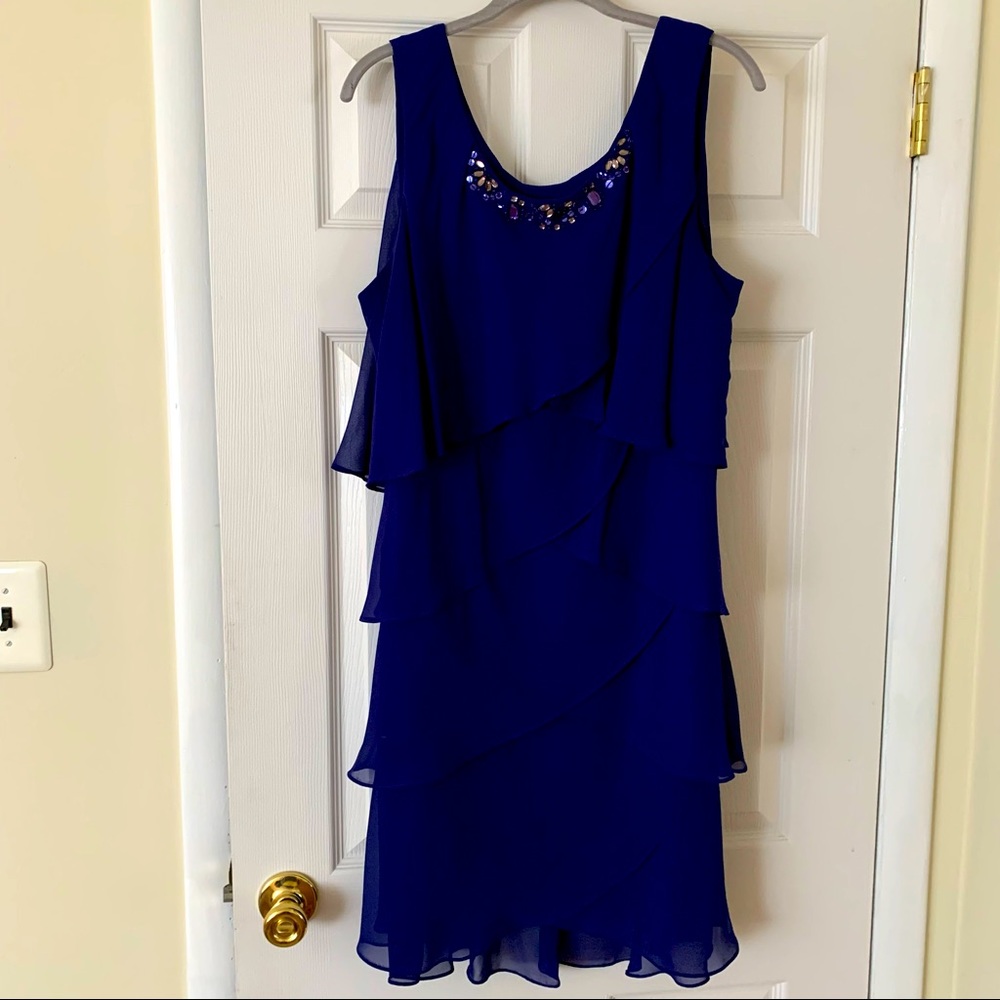 Royal Blue Midi Sequined Collar Cocktail/Evening Dress